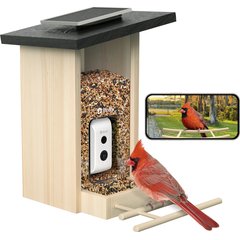 Birdfy Wooden Smart Bird Feeder with Camera Solar Powered, Ebony, 2.8L