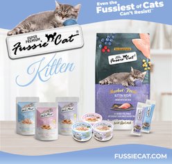 Fussie Cat Kitten Salmon & Tuna Flavored with Pumpkin in Goat Milk Mousse Wet Cat Food & Shreds, 1.5-oz pouch, case of 12 slide 2 of 9