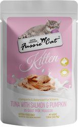 Fussie Cat Kitten Salmon & Tuna Flavored with Pumpkin in Goat Milk Wet Cat Food, 1.5-oz pouch, case of 12