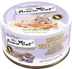 Fussie Cat Kitten Mousse Chicken Flavored with Pumpkin in Goat Milk Wet Cat Food & Shreds, 2.47-oz can, case of 24