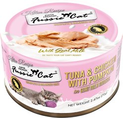 Fussie Cat Kitten Mousse Chicken & Tuna Flavored with Pumpkin in Goat Milk Wet Cat Food, 2.47-oz can, case of 24