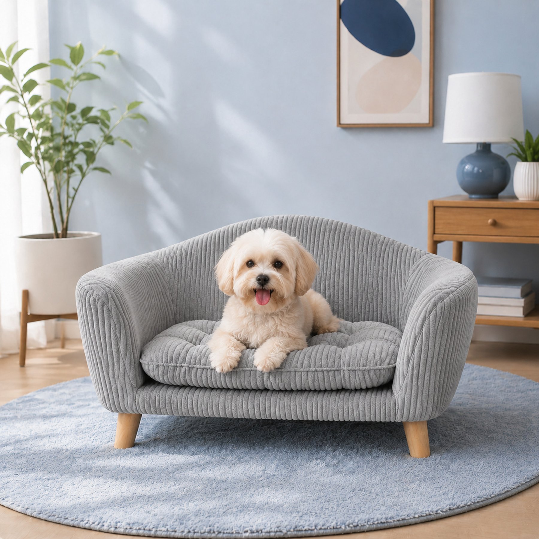 Yafylly Elevated Corduroy Couch Dog Bed, Grey