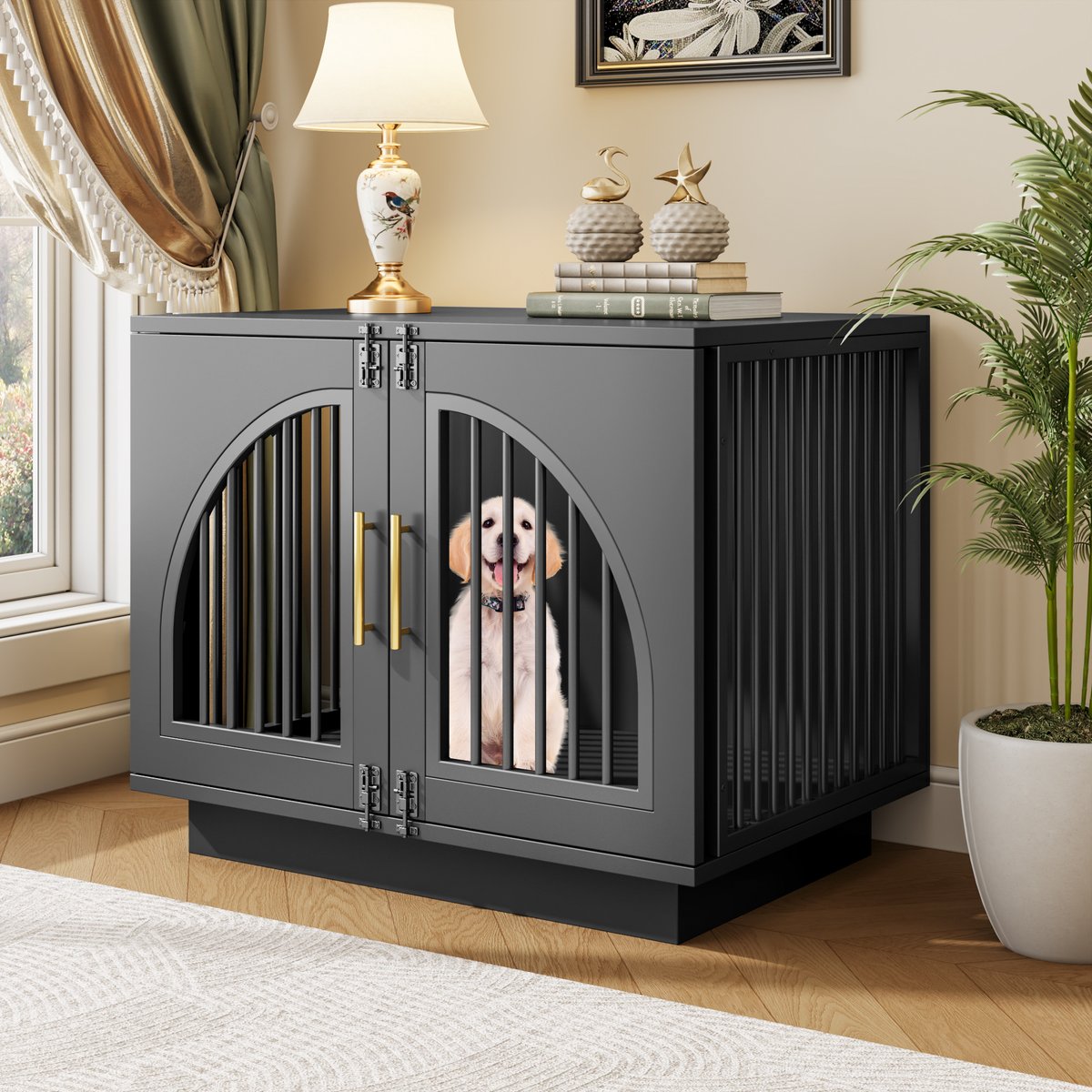 Saudism Decorative Wooden Dog Crate with Double Door, 31.5 inch