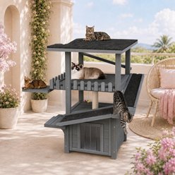 Yafylly 4-Tier Outdoor Weatherproof Roof Cat House, Grey
