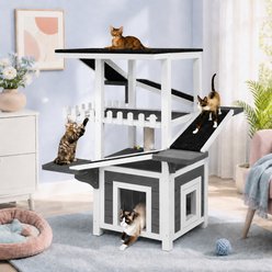 Yafylly 4-Tier Outdoor Weatherproof Roof Cat House, Grey & White