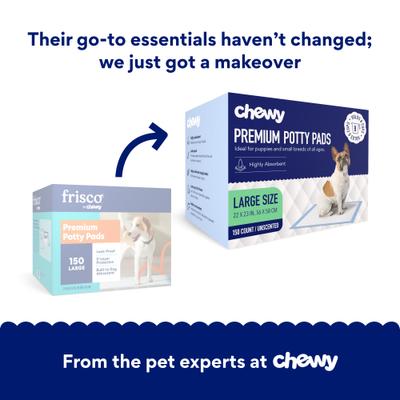 Show full view: Chewy Made Large Premium Dog Training & Potty Pads (FORMERLY FRISCO), 22 x 23-in, Unscented, 150 count slide 2 of 10