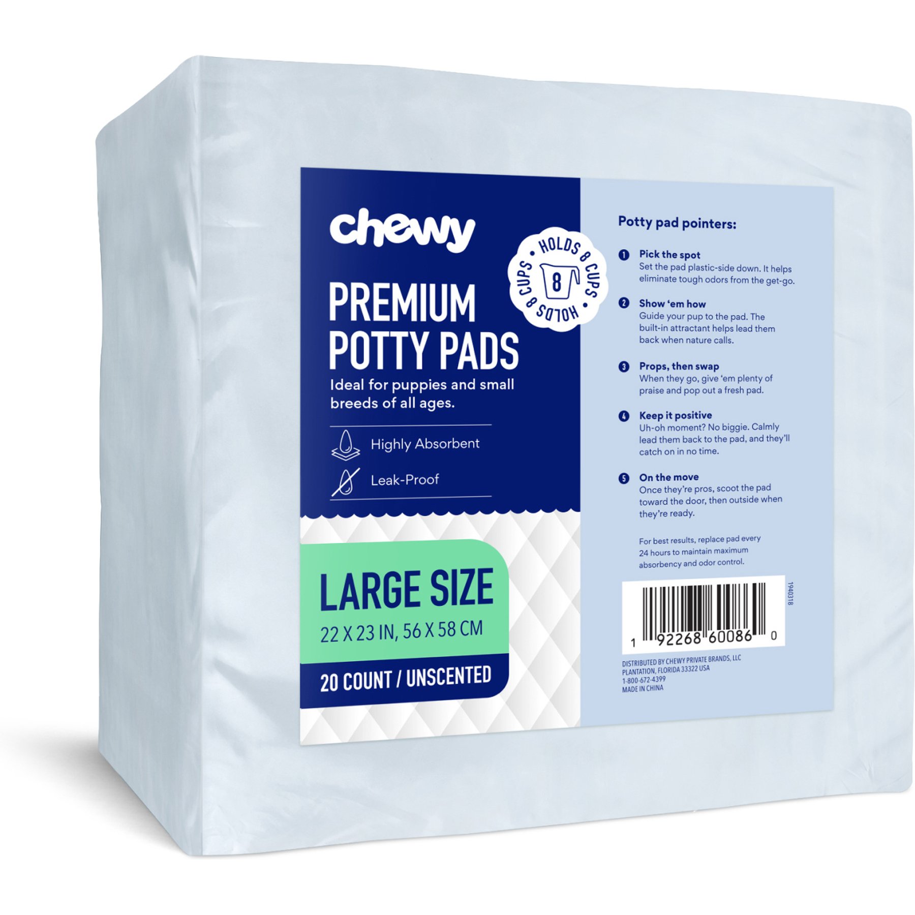 Chewy Made Large Premium Dog Training & Potty Pads (FORMERLY FRISCO), 22 x 23-in, Unscented, 20 count