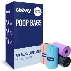 Chewy Made Dog Poop Bag Solid Assortment in Teal Blue, Violet, Gray, & Coral (FORMERLY FRISCO), 270 count