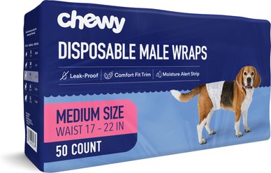 Chewy Made Disposable Male Dog Wraps (FORMERLY FRISCO), Medium: 17 to 22-in waist, 50 count