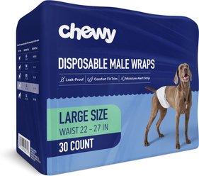 Chewy Made Disposable Male Dog Wraps (FORMERLY FRISCO), Large: 22 to 27-in waist, 30 count