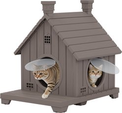 KAMABOKO Outdoor Weatherproof & UV Resistant Shelter Polypropylene Modern Cat House with Raise Base, Grey