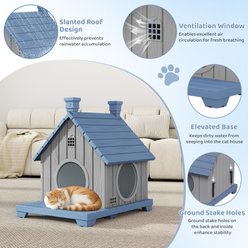 KAMABOKO Outdoor Weatherproof & UV Resistant Shelter Polypropylene Modern Cat House with Raise Base, Blue slide 2 of 9