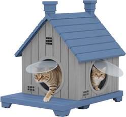 KAMABOKO Outdoor Weatherproof & UV Resistant Shelter Polypropylene Modern Cat House with Raise Base, Blue