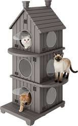 KAMABOKO 3-Story Cottage Outdoor Weatherproof Shelter Polypropylene Modern Cat House with Door Flaps, Grey