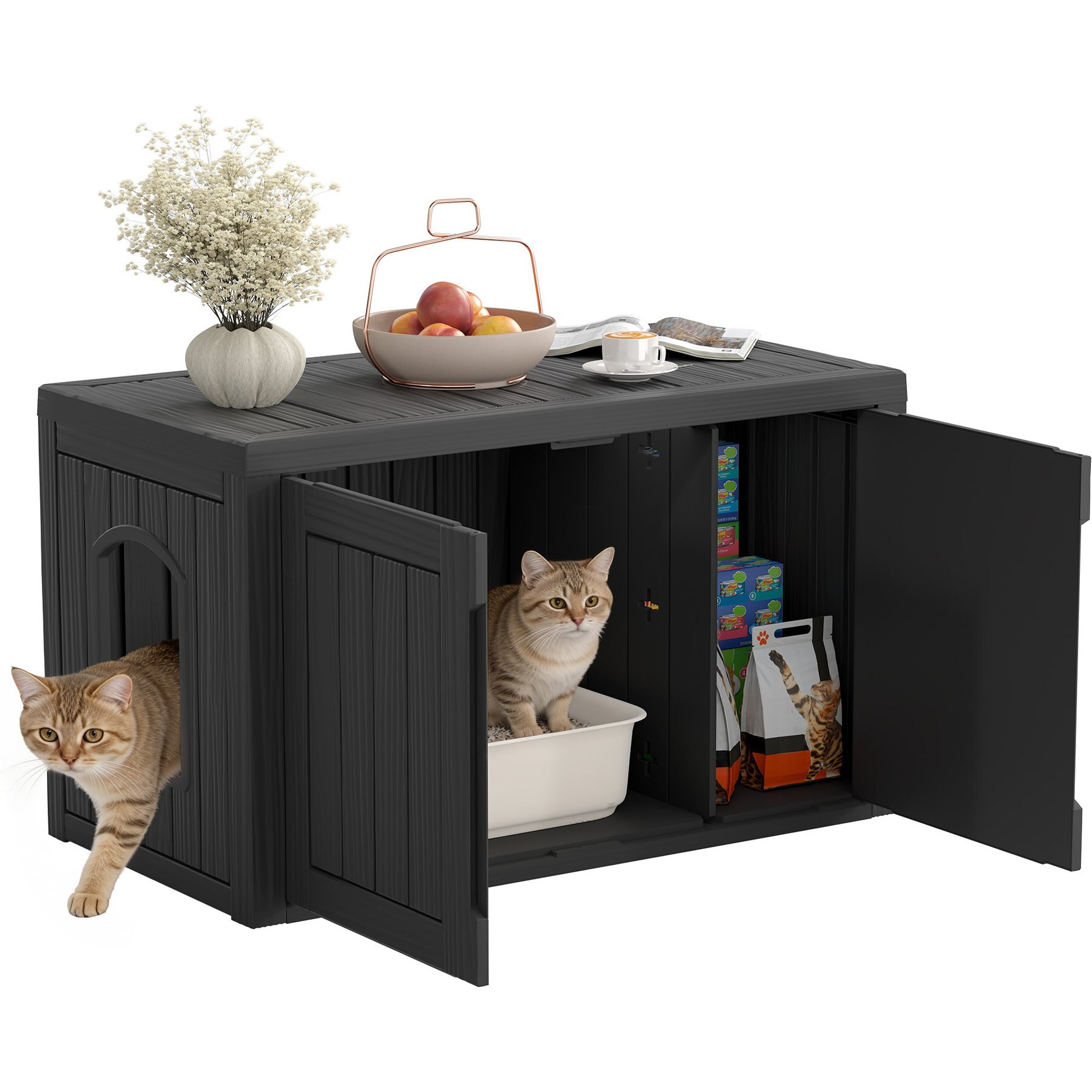 KAMABOKO Indoor & Outdoor Weatherproof Polypropylene Modern Cat House, Black