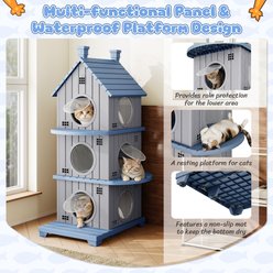 KAMABOKO 3-Story Cottage Outdoor Weatherproof Shelter Polypropylene Modern Cat House with Door Flaps, Blue slide 2 of 6