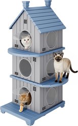 KAMABOKO 3-Story Cottage Outdoor Weatherproof Shelter Polypropylene Modern Cat House with Door Flaps, Blue