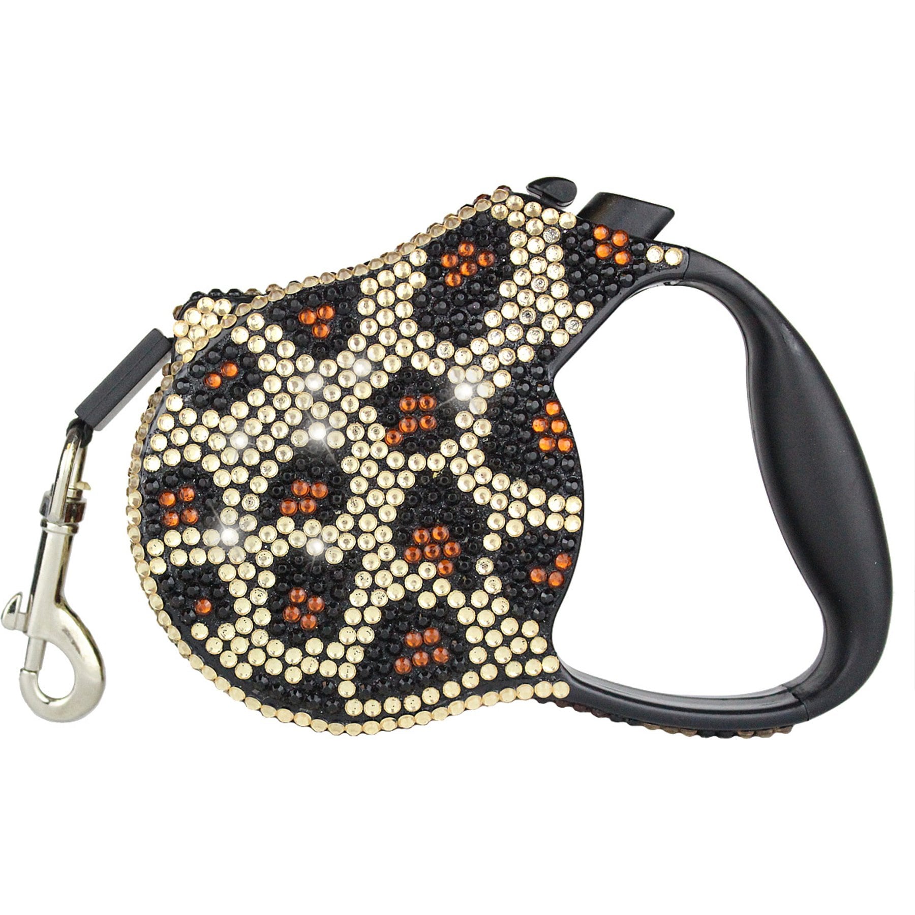 Parisian Pet Crystal Retractable Dog Leash, Leopard, 16-ft long, 0.5-in wide
