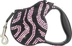 Parisian Pet Crystal Retractable Dog Leash, Zebra Pink, 16-ft long, 0.5-in wide