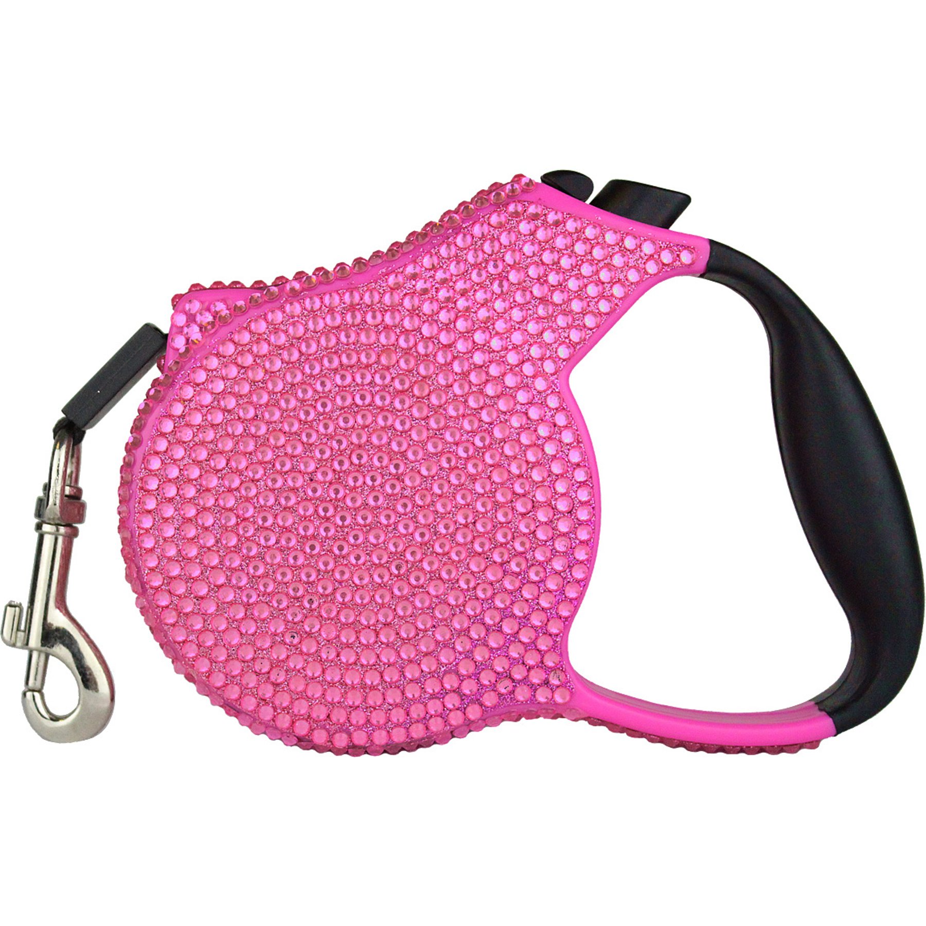 Parisian Pet Crystal Retractable Dog Leash, Dark Pink, 16-ft long, 0.5-in wide