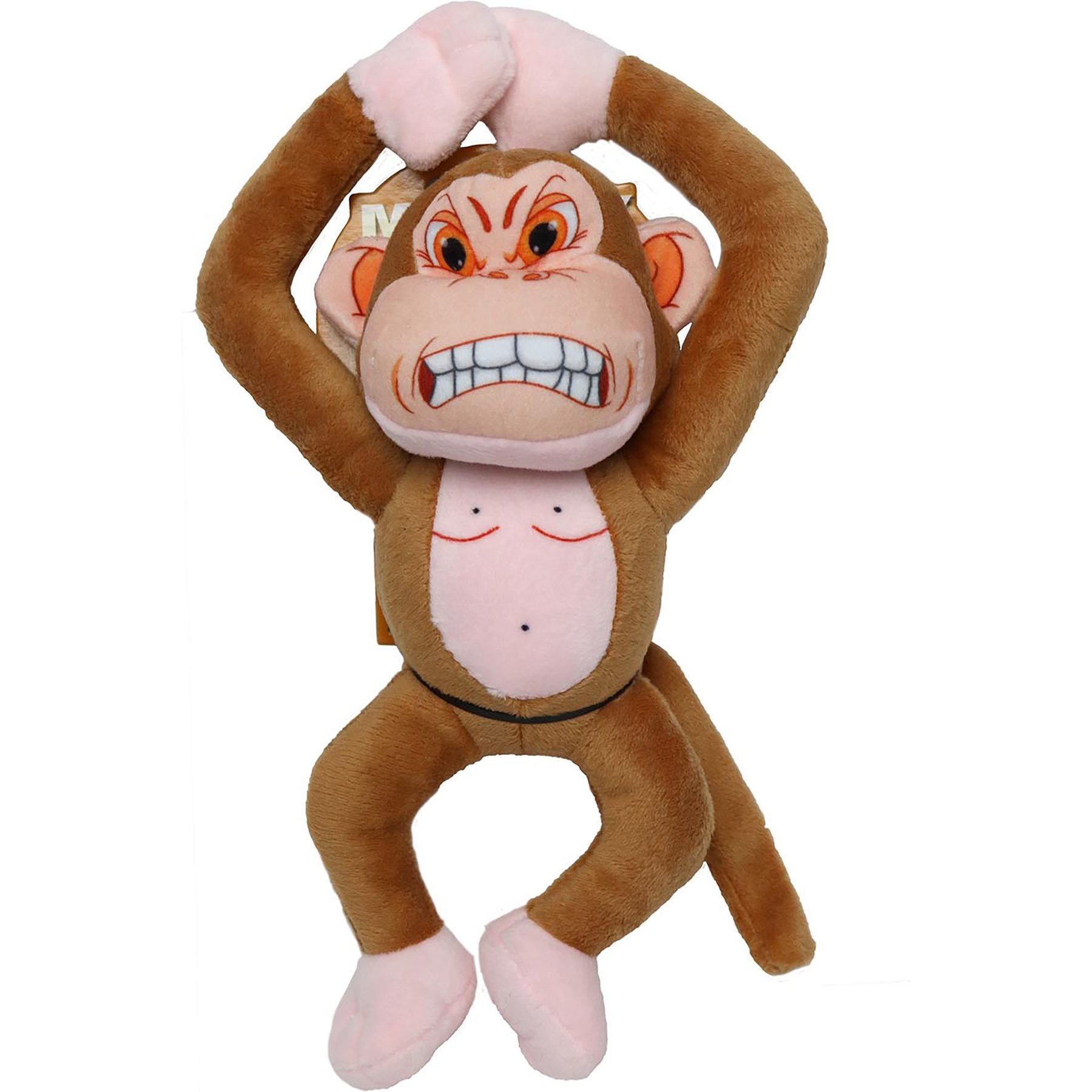 Mighty Jr Angry Animals Monkey Squeaky Plush Dog Toy, Brown