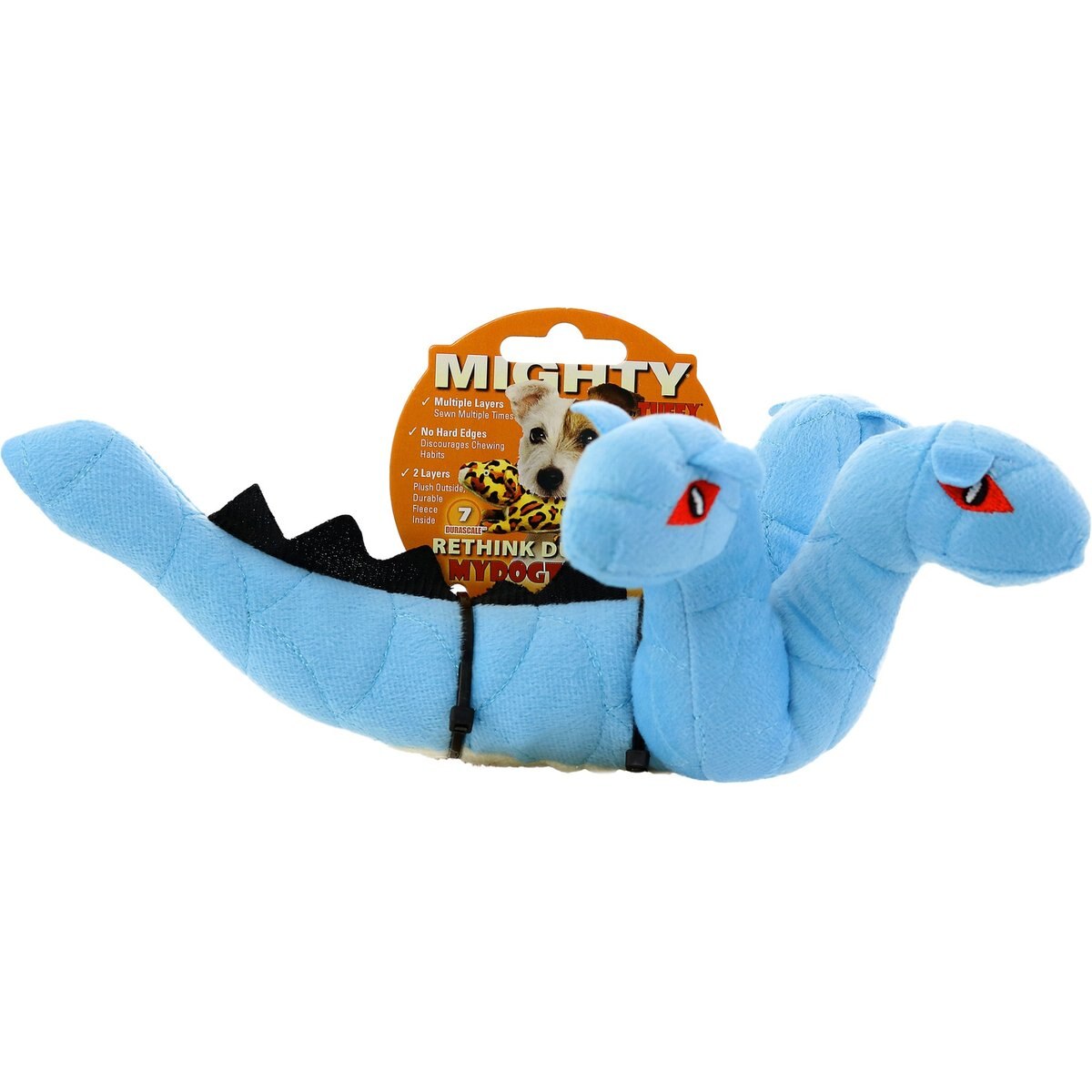 Mighty Jr Dragon Hydra Squeaky Plush Dog Toy, Blue