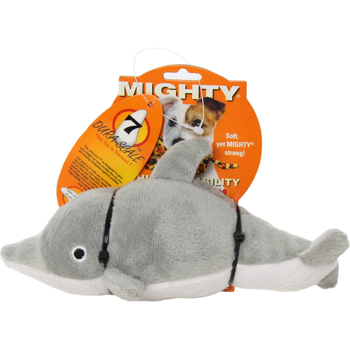 Mighty Jr Ocean Dolphin Squeaky Plush Dog Toy, Grey