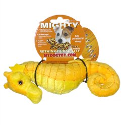 Mighty Jr Ocean Seahorse Squeaky Plush Dog Toy, Yellow