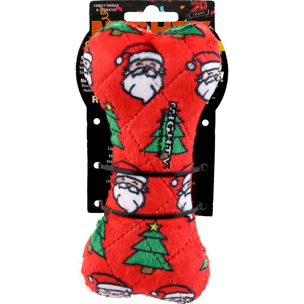 Mighty Bone Christmas Squeaky Plush Dog Toy, Red, Medium