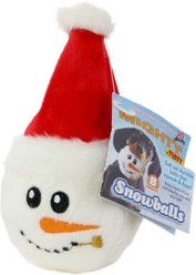 Mighty Ball Snow Santa Hat Squeaky Plush Dog Toy, White, Small