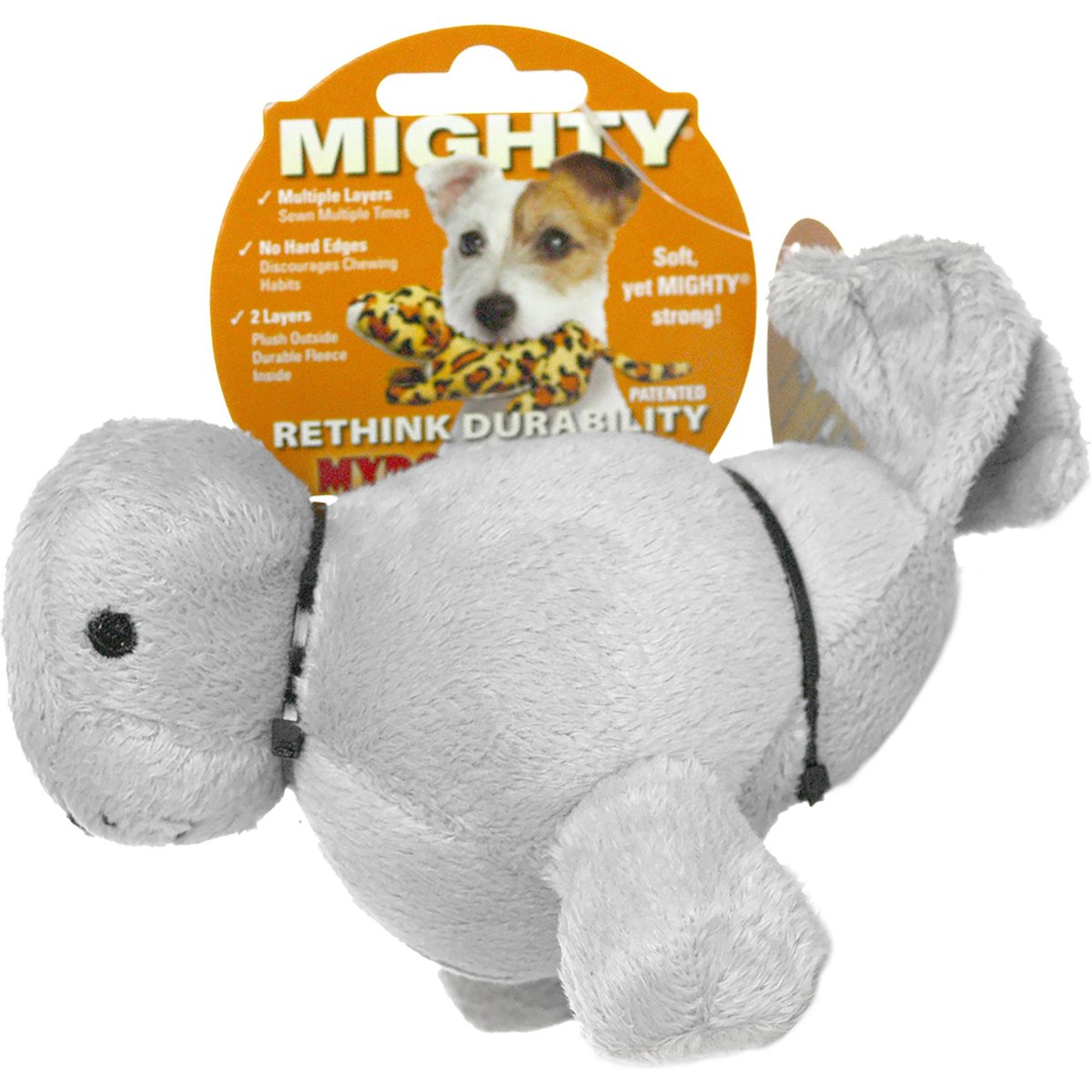 Mighty Jr Arctic Seal Squeaky Plush Dog Toy, Grey