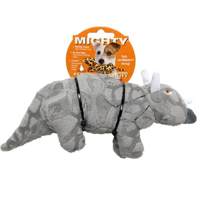 Mighty Mighty Jr Dinosaur Triceratops Squeaky Plush Dog Toy, Grey