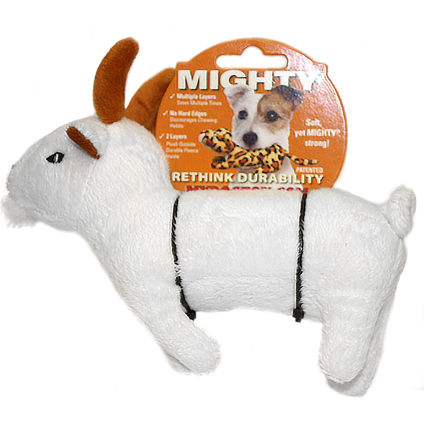 Mighty Jr Farm Goat Squeaky Plush Dog Toy, White