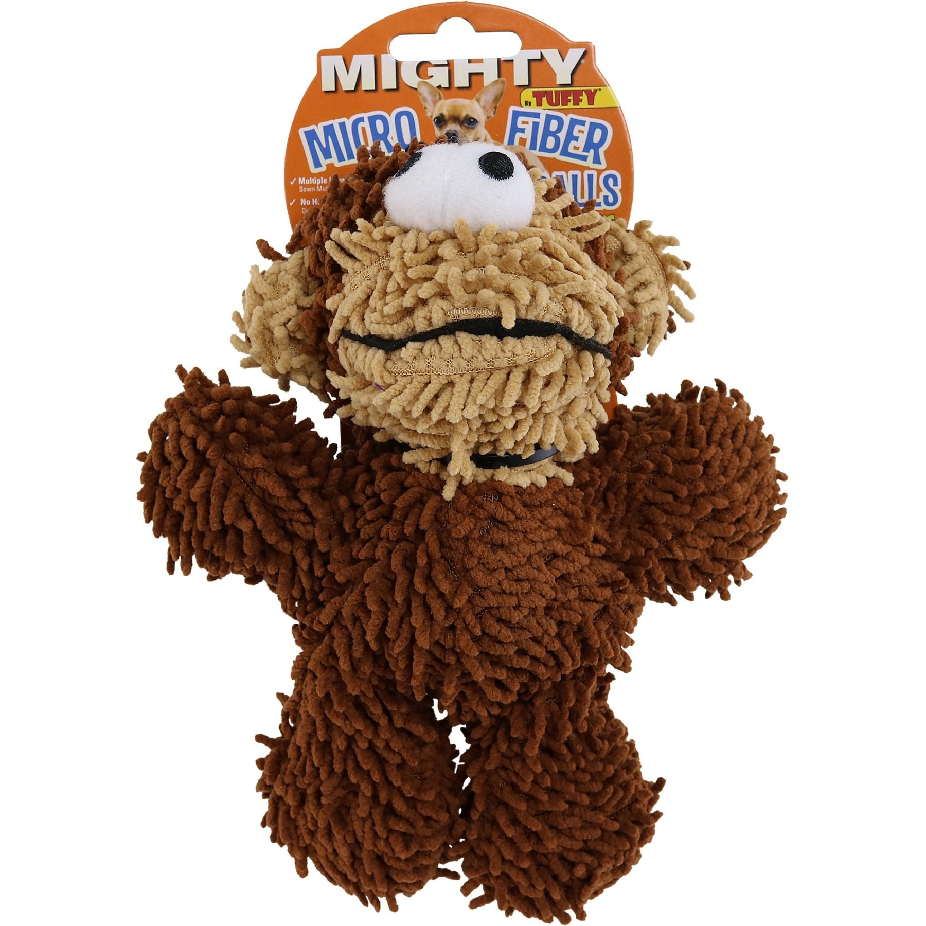 Mighty Jr Microfiber Ball Monkey Squeaky Plush Dog Toy, Brown