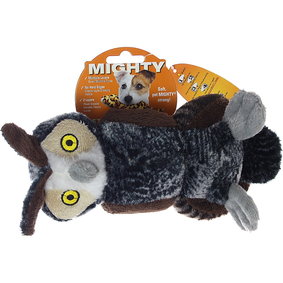 Mighty Jr Nature Owl Squeaky Plush Dog Toy, Brown