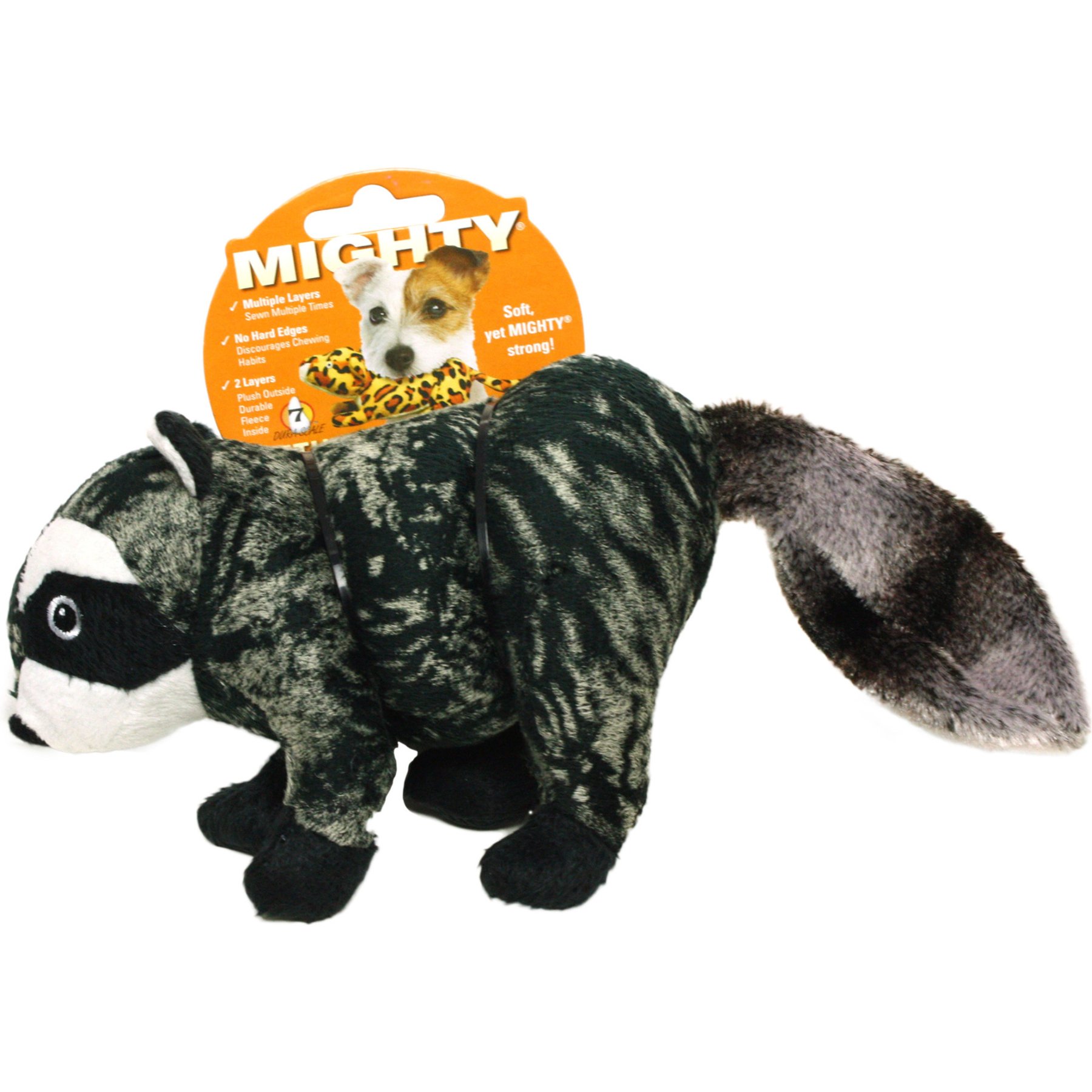 Mighty Jr Nature Raccoon Squeaky Plush Dog Toy, Grey