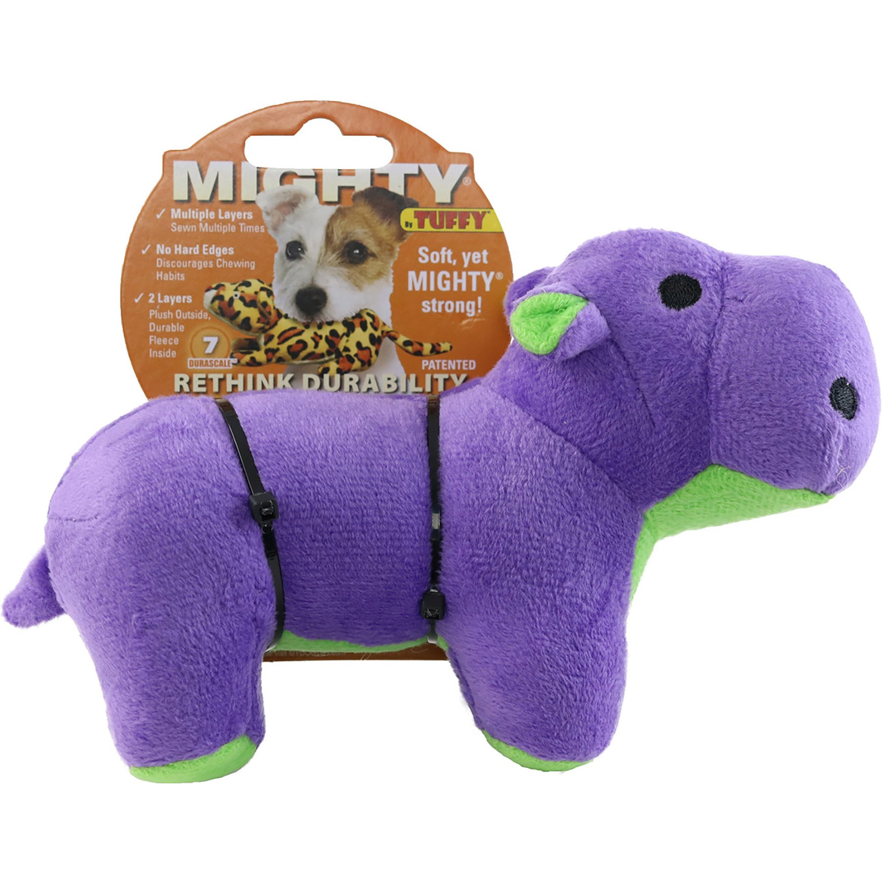 Mighty Jr Safari Hippo Squeaky Plush Dog Toy, Purple