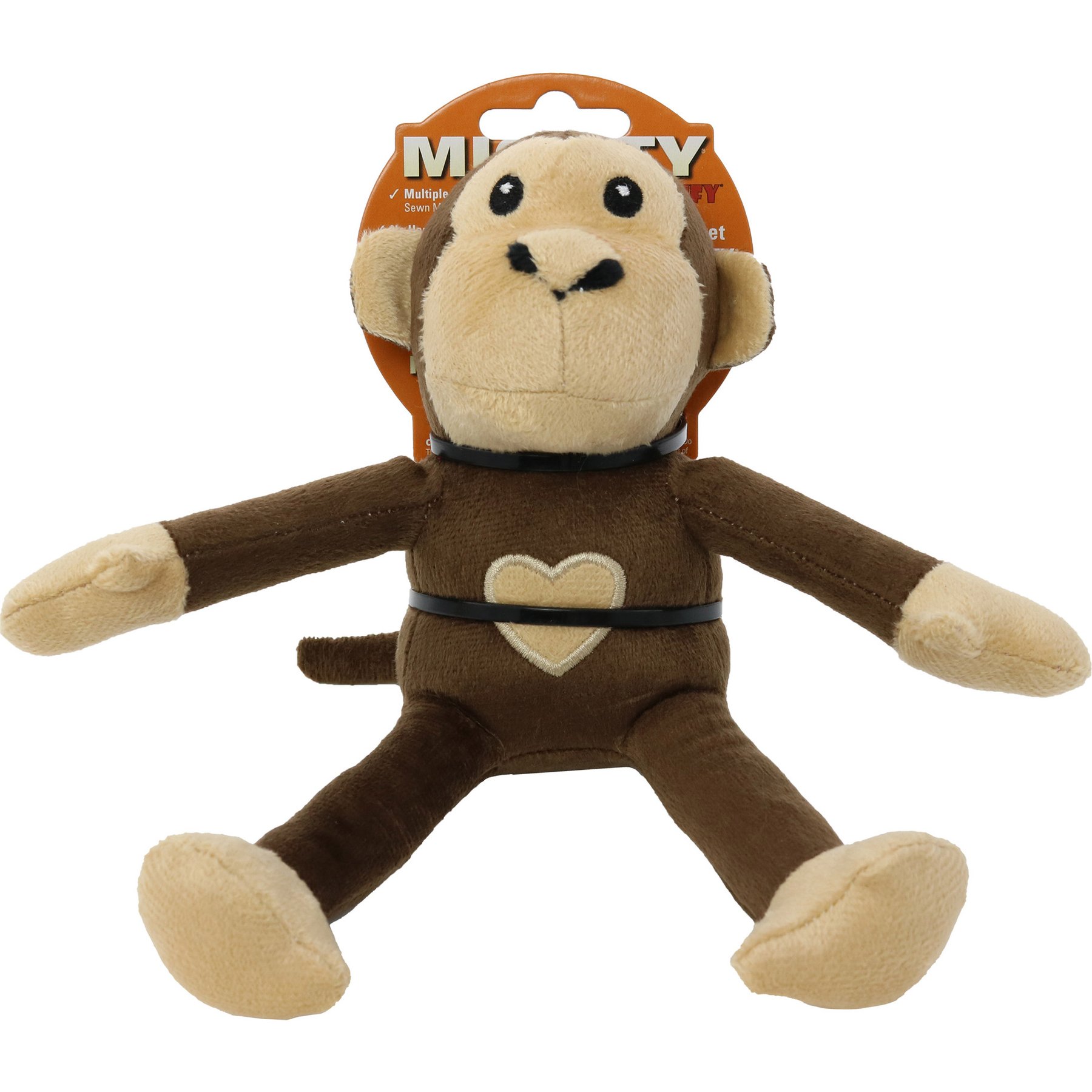 Mighty Jr Safari Monkey Squeaky Plush Dog Toy, Brown