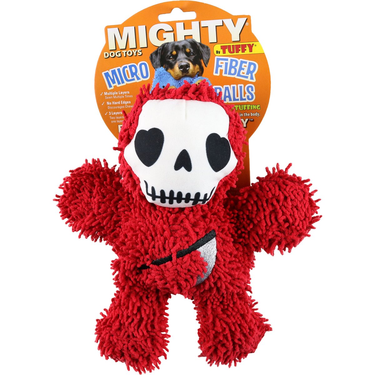 Mighty Microfiber Ball Med Grim Reaper Squeaky Plush Dog Toy, Red