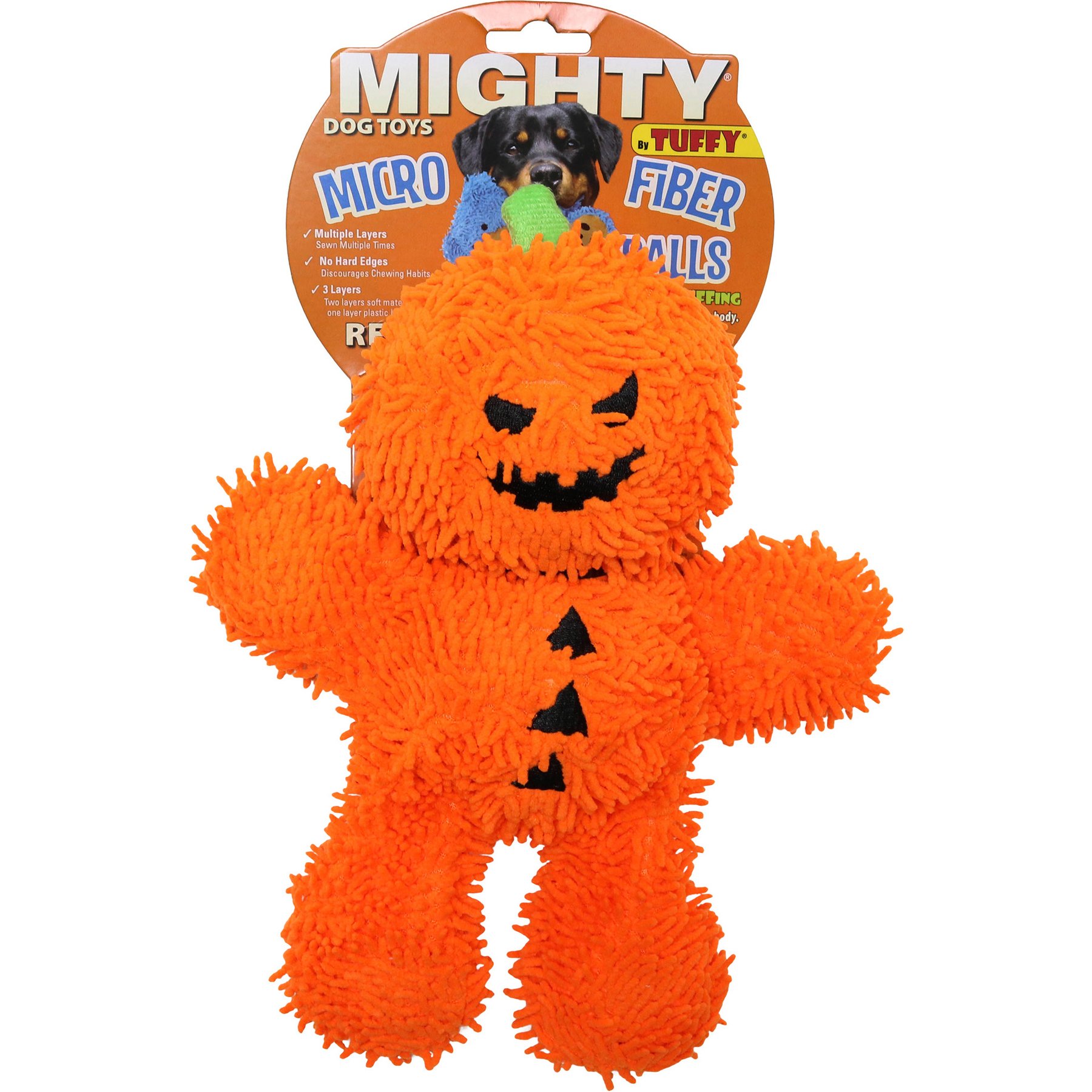 Mighty Microfiber Ball Med Pumpkin Man Squeaky Plush Dog Toy, Orange