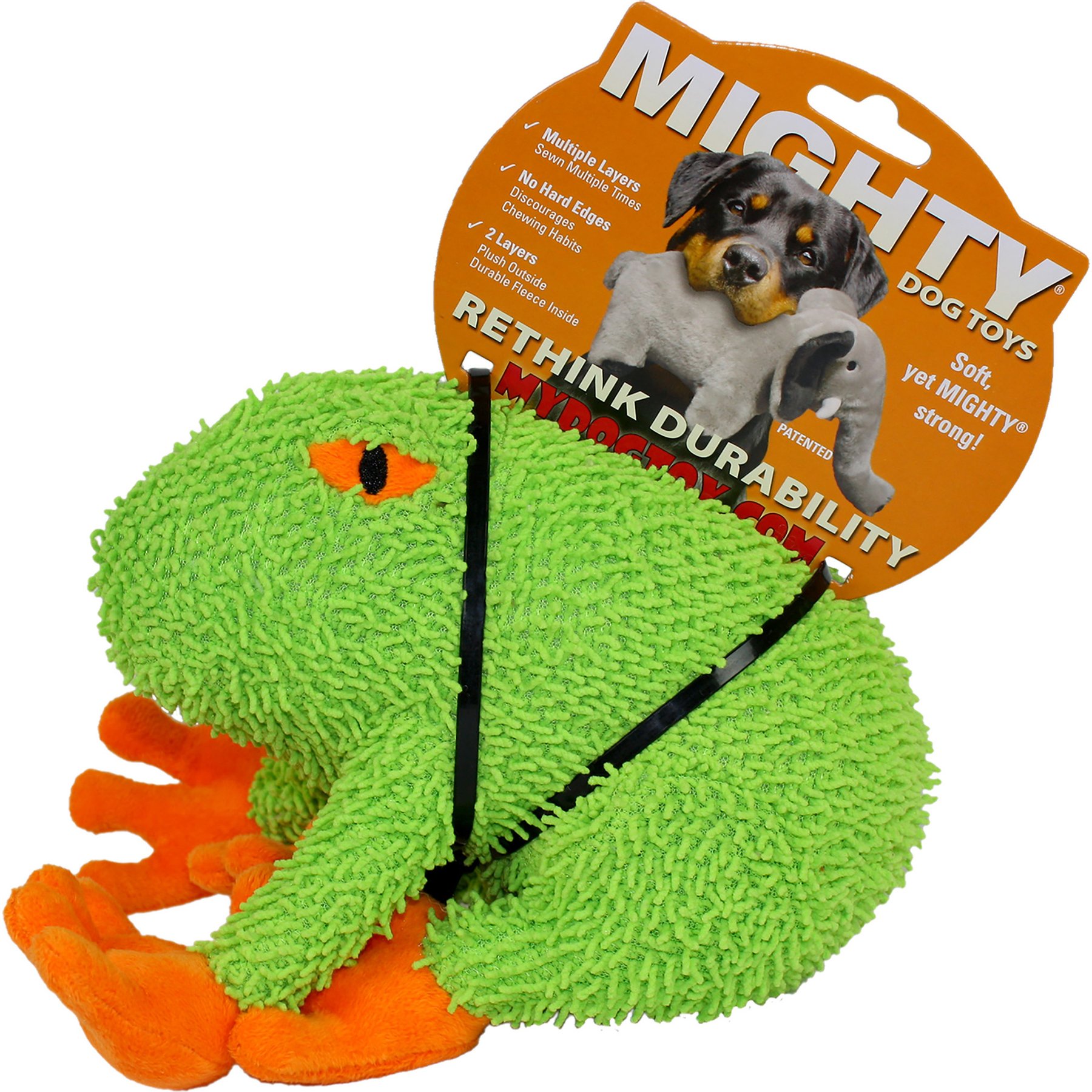 Mighty Micro Fiber Frog Squeaky Plush Dog Toy, Green