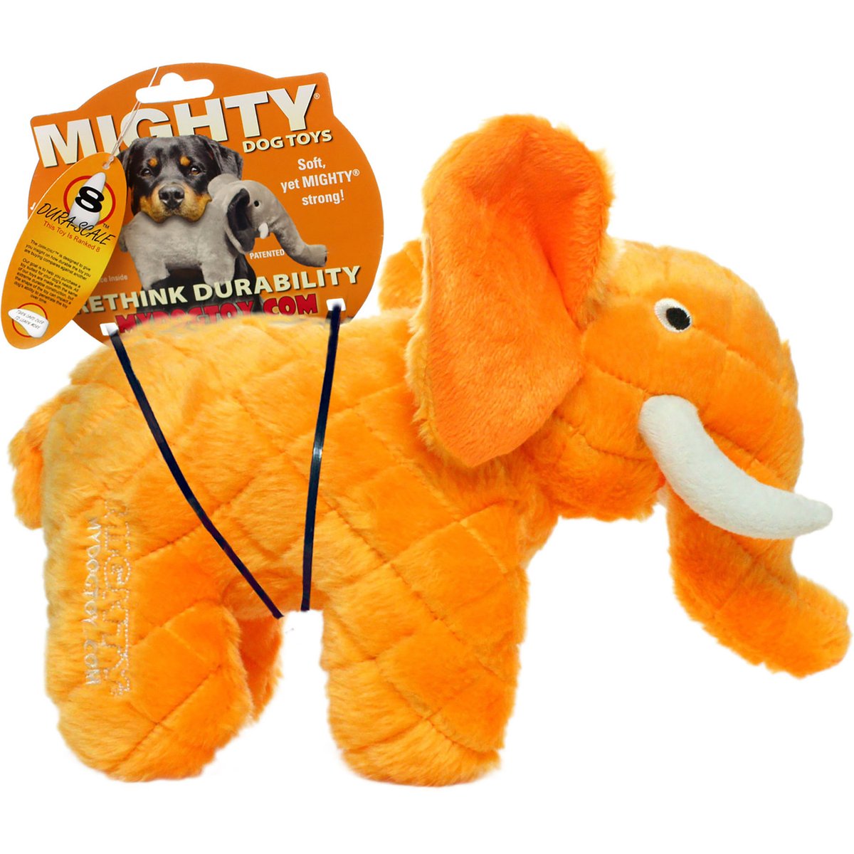 Mighty Safari Elephant Squeaky Plush Dog Toy, Orange