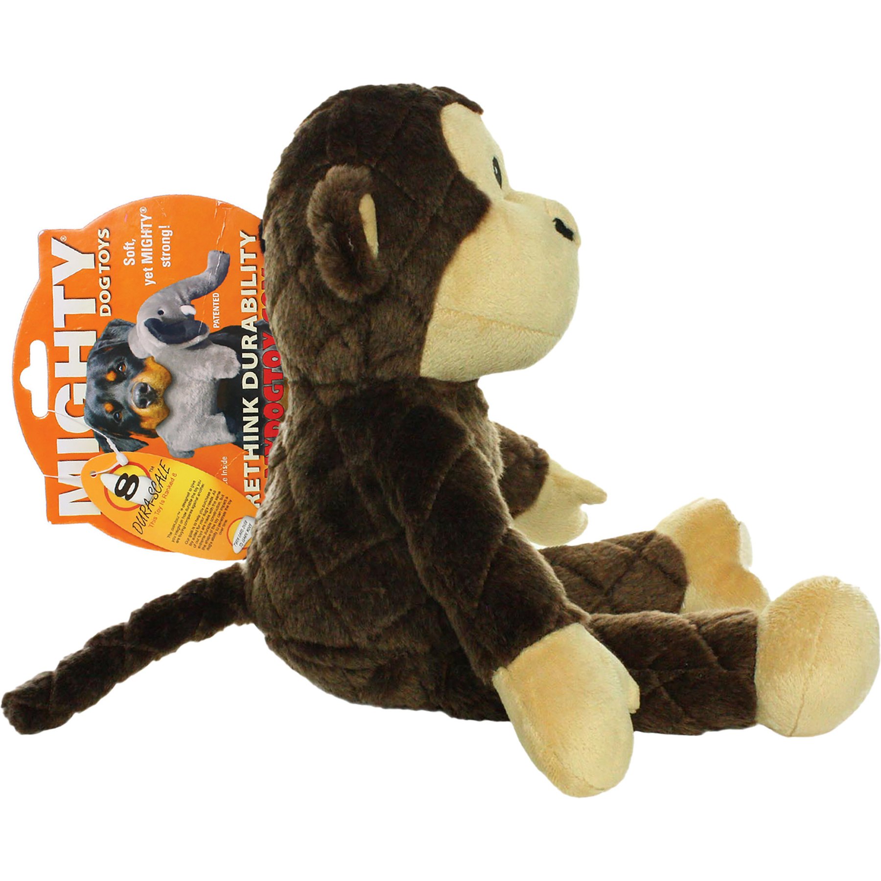 Mighty Safari Monkey Squeaky Plush Dog Toy, Brown