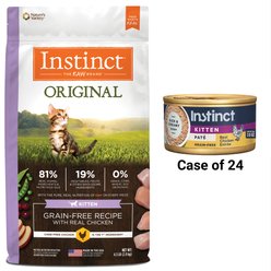 Instinct Kitten Grain-Free Pate Real Chicken Recipe Natural Wet Canned Cat Food, 3-oz, case of 24 + Instinct Original Kitten Grain-Free Recipe with Real Chicken Freeze-Dried Raw Coated Dry Cat Food, 4.5-lb bag