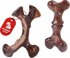 Potaroma Nylon Twisted Tree Trunk Bone Shape Bacon Flavored Exercise Chew Dog Toy, Coffee, 2 count