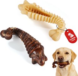 Potaroma Nylon Fish Bone Shape Bacon Flavored Exercise Chew Dog Toy, Milk/Coffee, 2 count