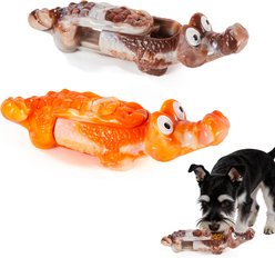 Potaroma Nylon Crocodile Shapes, Treat Dispensing Bacon Flavor Exercise Chew Dog Toy, Orange/Brown, 2 count