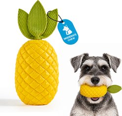 Potaroma Pineapple Shaped Durable Rubber Teething Stick Interactive Exercise Dog Chew Toy with Squeaker & Corduroy Leaves, Multicolor, 8.7-in
