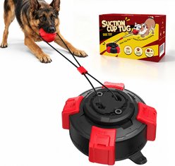 Potaroma Indoor Pull & Dental Chewer Suction Cup Interactive Ropes Tug Dog Toy, Black & Red