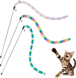 Potaroma Rainbow Caterpillar Soft Fuzzy Cute Big Eyes Wand Exercise Teaser Cat Toy, Multicolor, 3 count